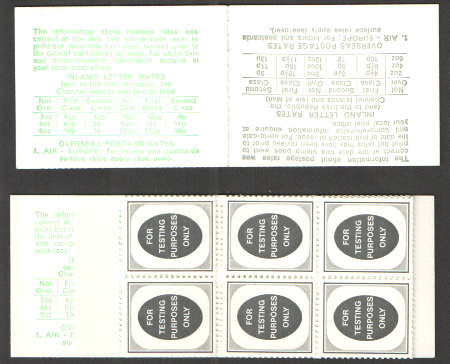 (image for) 1974 Folded Machine Test Booklet with pane of 14 "For Testing Purposes Only" Poached Egg Stamps