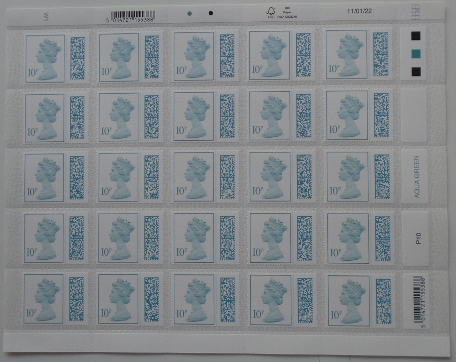 (image for) Pack of 250 x 10p barcoded definitive stamps. (10 sheets of 25. FV £25.00)