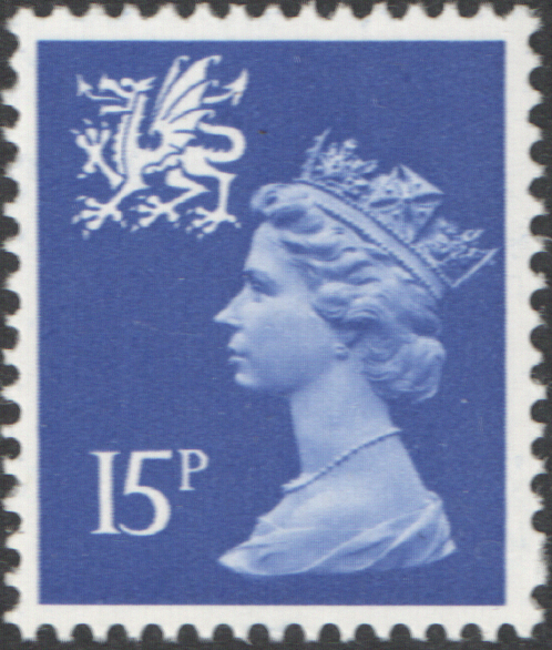 (image for) 1980 Wales 15p Ultramarine PCP(H)/DEX Cyl 1 dot cylinder block