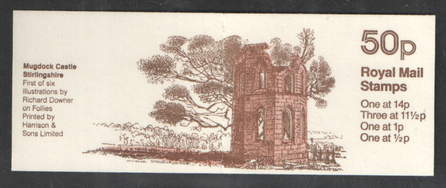 (image for) FB16B / DB9(16)A Patchy, partially missing phosphor Perf P1 Mugdock Castle 50p Folded Booklet