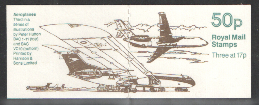 (image for) FB57 / DB14(16)/1 Phosphor Omitted Cyl B48 Aeroplanes No.3 50p Folded Booklet. Trimmed perfs at right.
