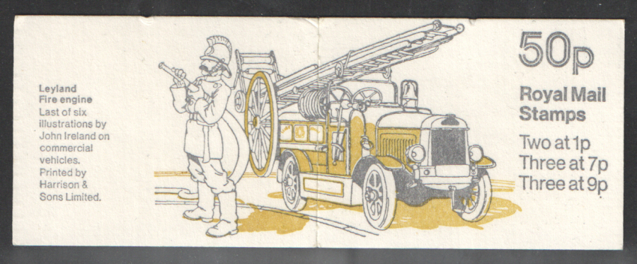 (image for) FB8B / DB9(8)A Perf E2 Leyland Fire Engine 50p Folded Booklet. Trimmed at right.