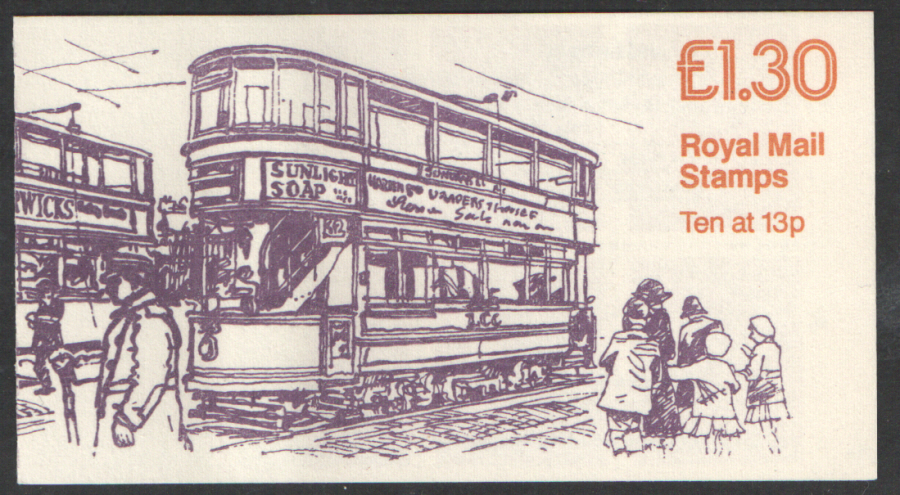(image for) FL6B / DB7(29)A Perf E1 £1.30 Trams No.4 Right Margin Folded Booklet