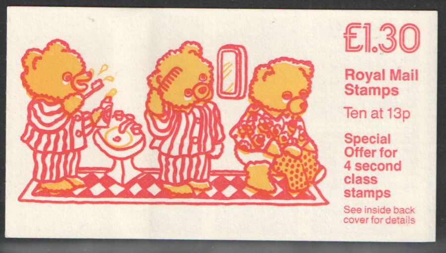 (image for) FL7B / DB7(33)A Cyl B12 (B62 Row 2) £1.30 Teddy Bears Right Margin Folded Booklet. Trimmed at base.