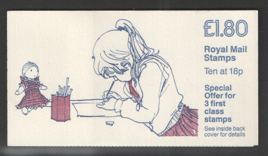 (image for) FU5Ba / DB8(36)/1 Miscut £1.80 Girl Drawing Right Margin Folded Booklet. Trimmed perfs at base.