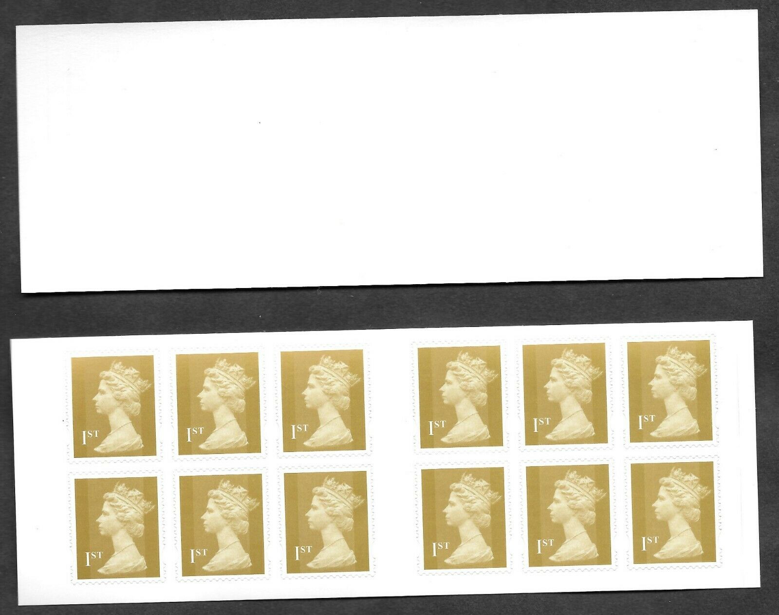 (image for) Forgery of 12 x 1st Class Gold Self Adhesive Booklet. Unprinted cover.