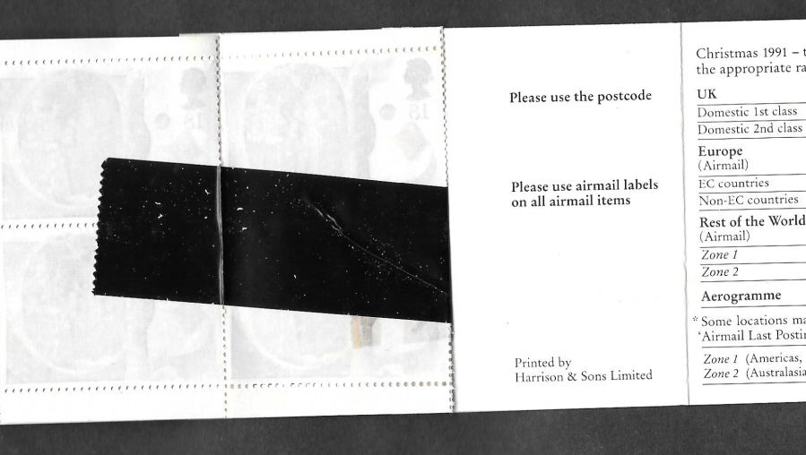 (image for) LX2 / DB12(5) 1991 20 x 18p Christmas Booklet with printer's tape repair to pane.