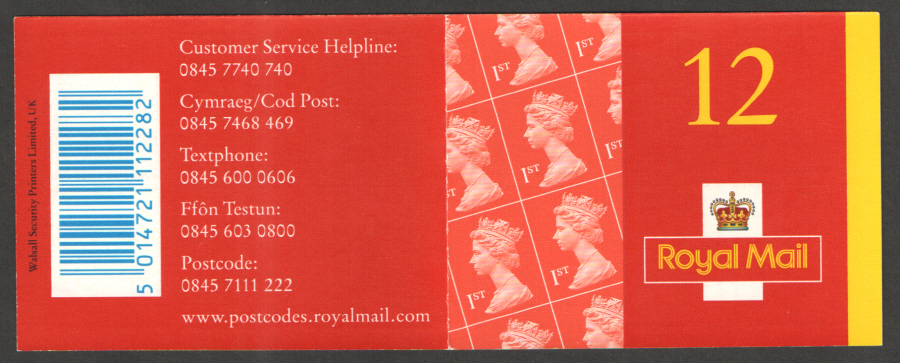 (image for) MF2 / SB1(5) Cyl W1 2001 Walsall 12 x 1st Class Booklet - Click Image to Close
