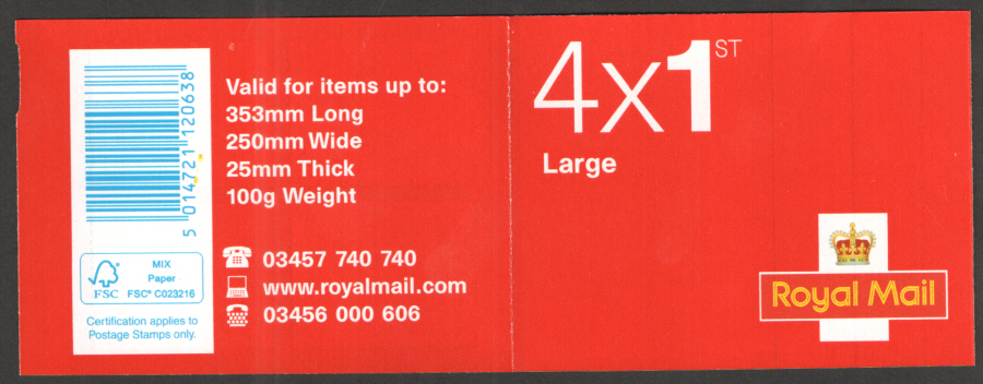 (image for) RB4 / SB1(23)C Cyl W2 03457 MA14 / MFIL 4 x 1st Class Large Booklet