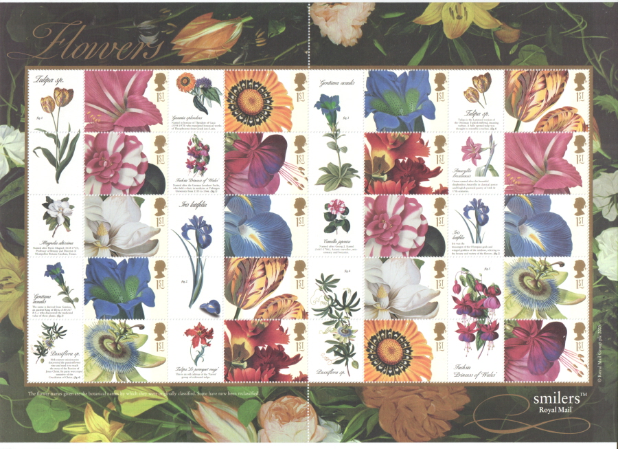 (image for) LS11 2003 Flower Paintings Royal Mail Generic Smilers Sheet