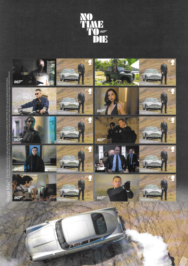 (image for) LS128 2020 James Bond No Time To Die Royal Mail Generic Smilers Sheet