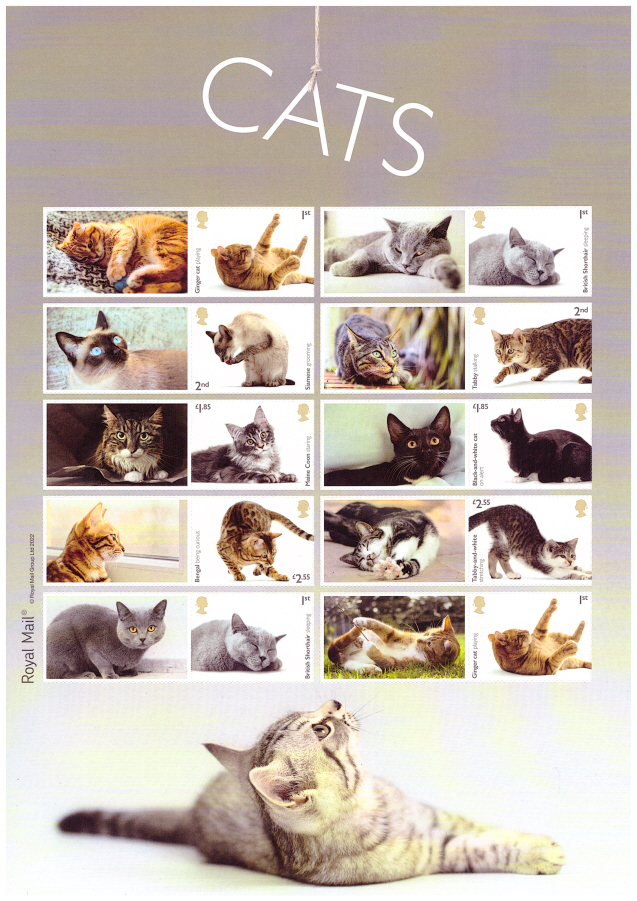 (image for) LS141 2022 Cats Royal Mail Generic Smilers Sheet