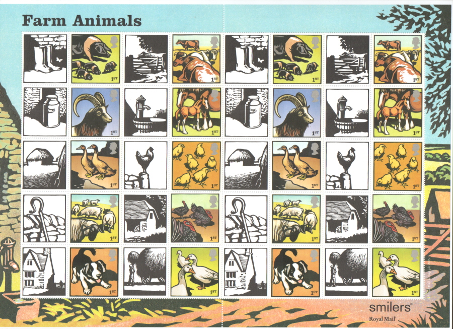 (image for) LS22 2005 Farm Animals Royal Mail Generic Smilers Sheet