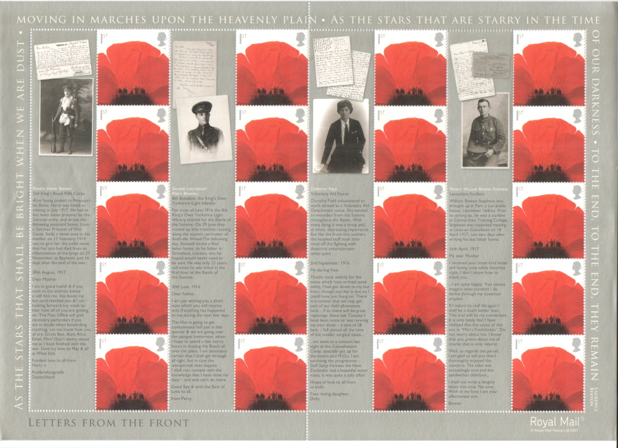 (image for) LS43 2007 "Letters from the Front" Royal Mail Smilers Sheet