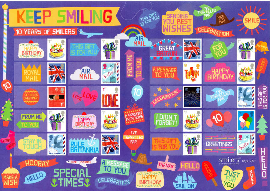 (image for) LS73 2010 Keep Smiling Royal Mail Generic Smilers Sheet - Click Image to Close