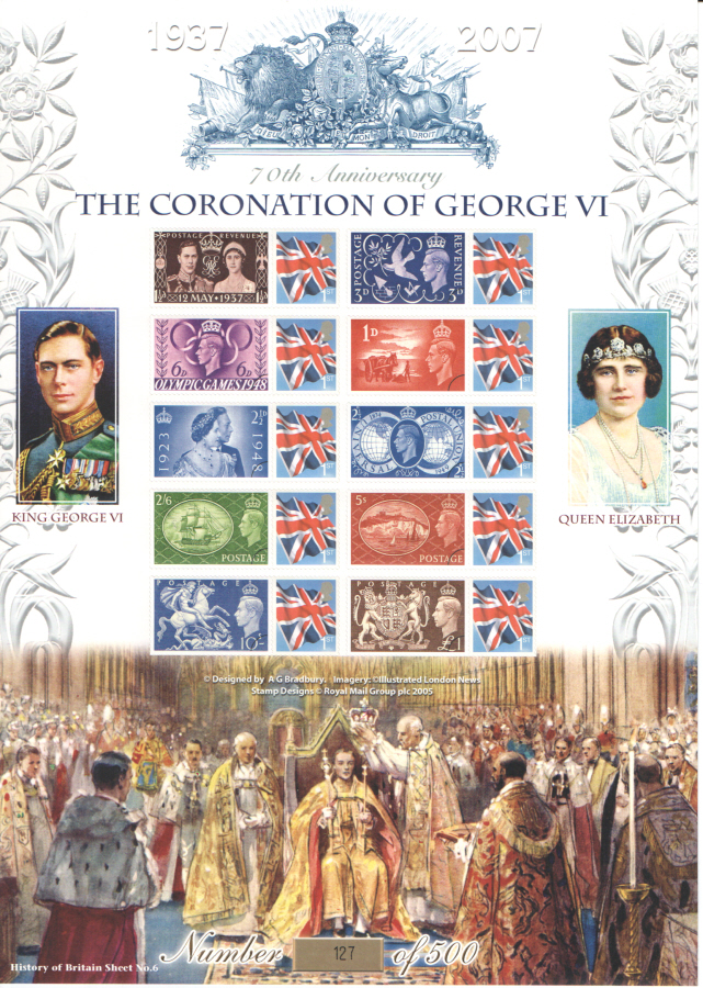 (image for) BC-098 2006 Coronation of George VI History of Britain 6 Business Smilers Sheet - Click Image to Close