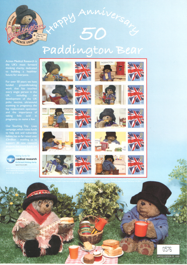 (image for) BC-150 2008 Paddington Bear 50th Anniversary Business Smilers Sheet - Click Image to Close