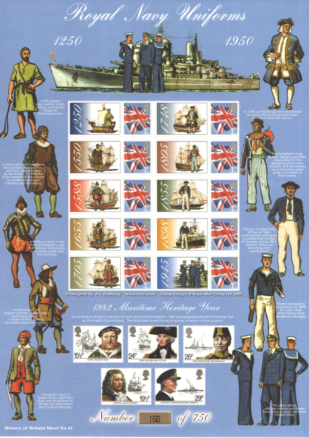 (image for) BC-232 2009 Royal Navy Uniforms History of Britain 41 Business Smilers Sheet