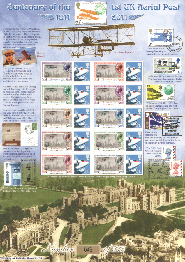 (image for) BC-342 2011 Aerial Post History of Britain 74 Business Smilers Sheet