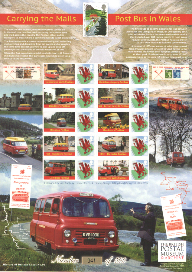 (image for) BC-401 2013 Post Bus In Wales History of Britain 94 Business Smilers Sheet