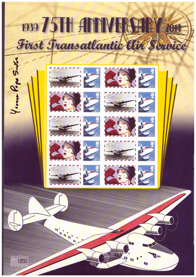 (image for) BC-437 Autographed 2014 First Transatlantic Air Service 75th Anniversary Business Smilers Sheet