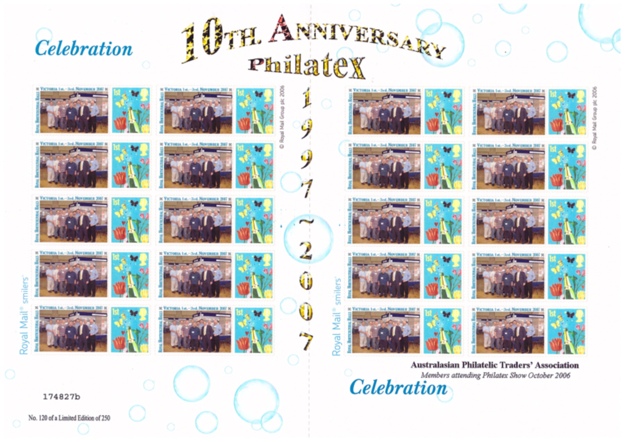 (image for) TS-148 2007 Philatex 10th Anniversary Themed Smilers Sheet - Click Image to Close