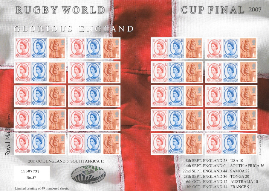 (image for) TS-230 2007 Rugby World Cup Final Themed Smilers Sheet - Click Image to Close