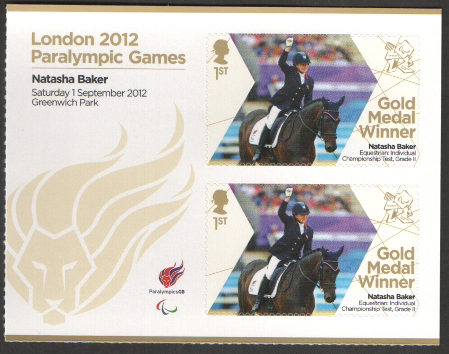 (image for) SG3378a Natasha Baker London 2012 Paralympic Gold Medal Winner Miniature Sheet