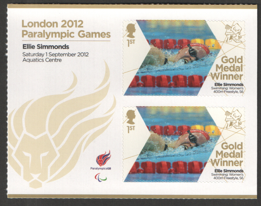 (image for) SG3380a Ellie Simmonds London 2012 Paralympic Gold Medal Winner Miniature Sheet