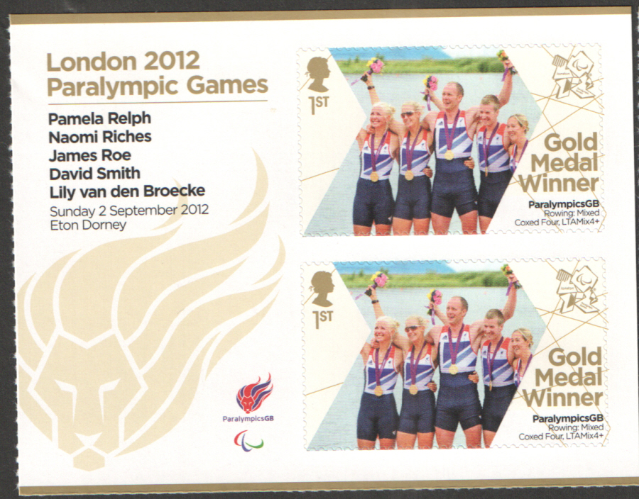 (image for) SG3381a Relph, Riches, Roe, Smith & Van Den Broecke London 2012 Paralympic Gold Medal Winner Miniature Sheet - Click Image to Close