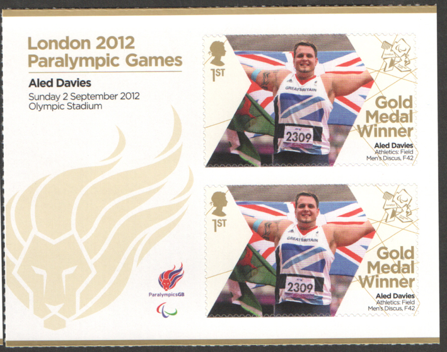 (image for) SG3382a Aled Davies London 2012 Paralympic Gold Medal Winner Miniature Sheet - Click Image to Close