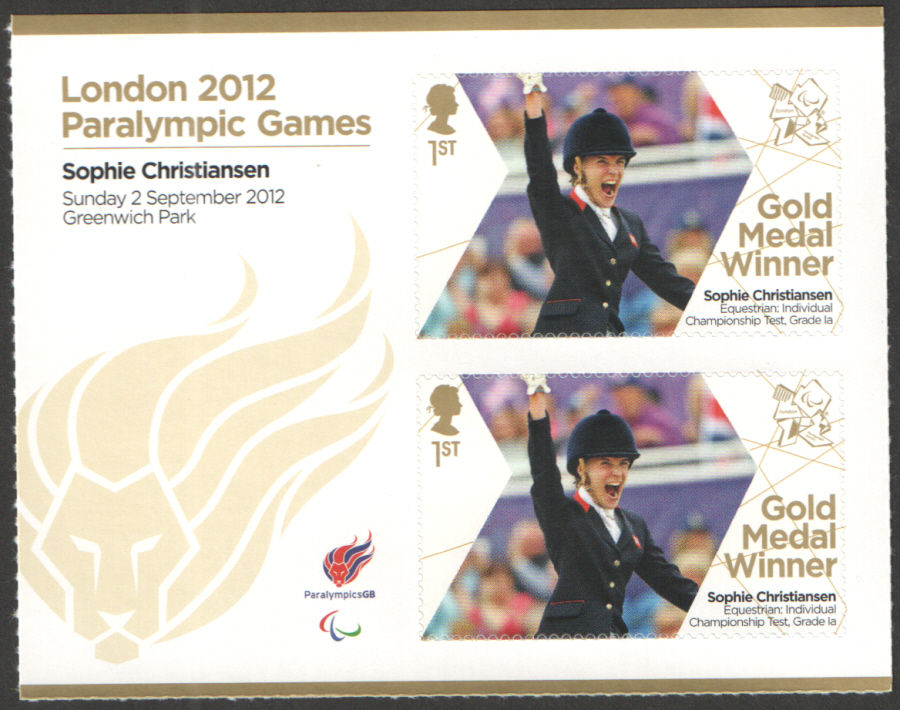 (image for) SG3385a Sophie Christiansen London 2012 Paralympic Gold Medal Winner Miniature Sheet