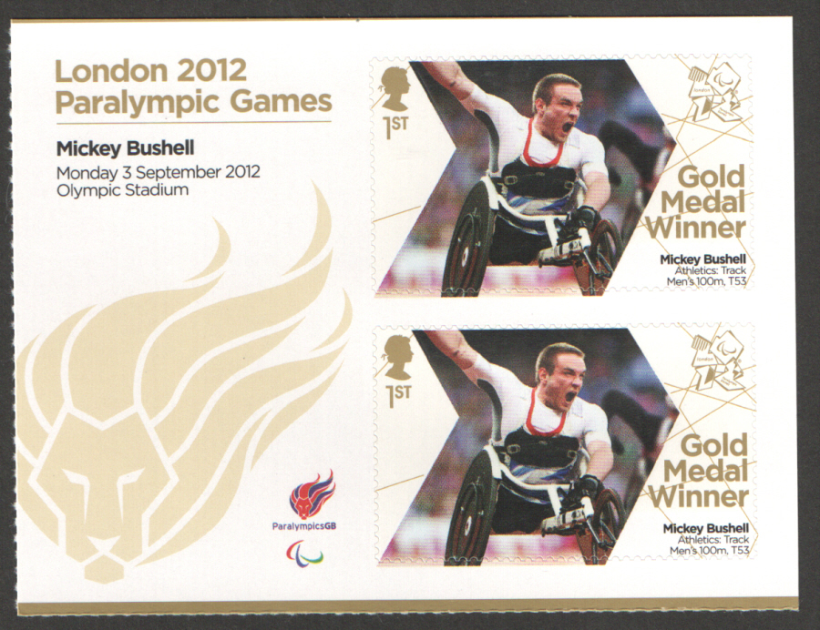 (image for) SG3389a Mickey Bushell London 2012 Paralympic Gold Medal Winner Miniature Sheet - Click Image to Close