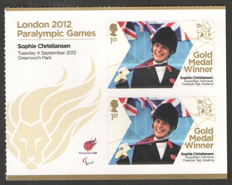 (image for) SG3392a Sophie Christiansen London 2012 Paralympic Gold Medal Winner Miniature Sheet - Click Image to Close