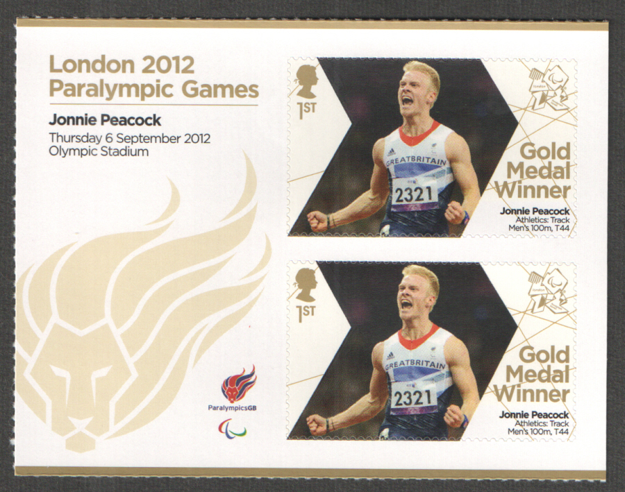 (image for) SG3402a Jonnie Peacock London 2012 Paralympic Gold Medal Winner Miniature Sheet