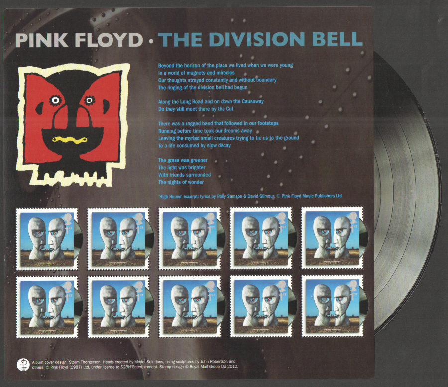(image for) 2010 Pink Floyd - The Division Bell Royal Mail Miniature Sheet