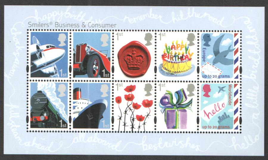 (image for) MS3024 2010 Business & Consumer Smilers Royal Mail Miniature Sheet - Click Image to Close