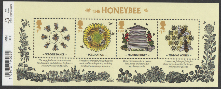 (image for) MS3742 2015 Honey Bees Barcoded Royal Mail Miniature Sheet