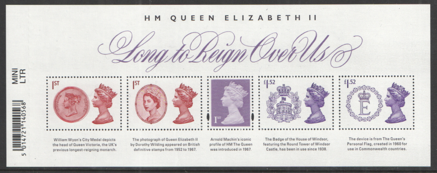 (image for) MS3747 2015 Long To Reign Over Us Barcoded Royal Mail Miniature Sheet - Click Image to Close