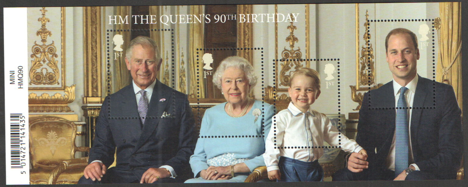 (image for) MS3832 2016 HM the Queen 90th Birthday Barcoded Miniature Sheet