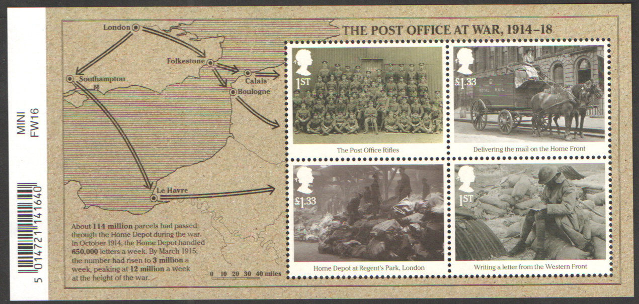 (image for) MS3848 2016 Post Office At War Barcoded Miniature Sheet