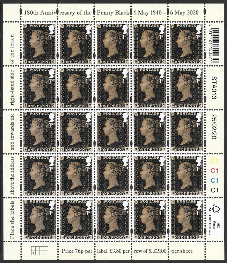 (image for) MS4355 2020 Penny Black 180th Anniversary Miniature Sheet