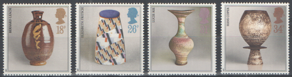 (image for) SG1371 / 74 1987 Studio Pottery unmounted mint set of 4 - Click Image to Close