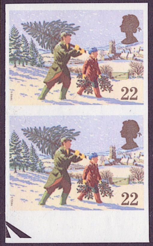 (image for) SG1527a 1990 Christmas 22p imperforate pair.