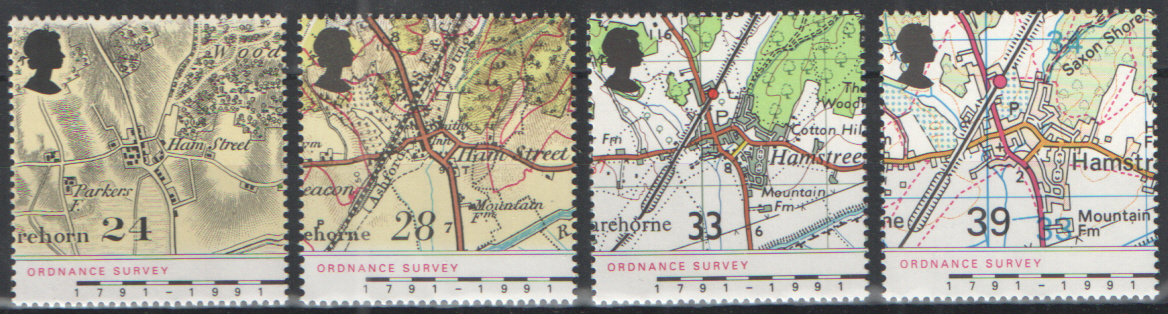 (image for) SG1578 / 81 1991 Ordnance Survey unmounted mint set of 4 - Click Image to Close