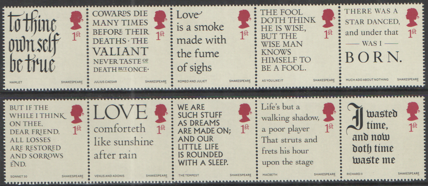 (image for) SG3816 / 25 2016 William Shakespeare unmounted mint set of 10 - Click Image to Close