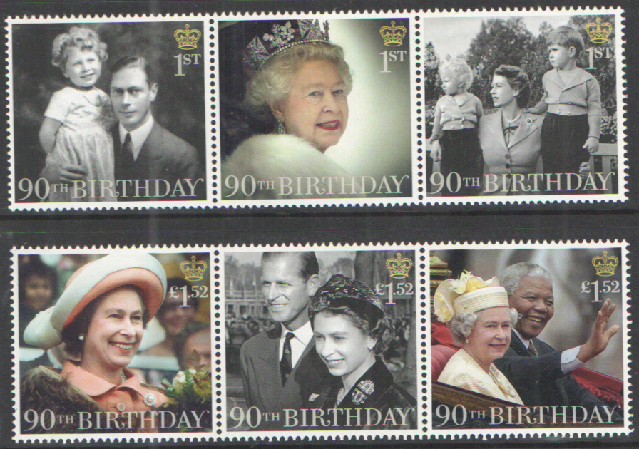 (image for) SG3826 / 31 2016 HM the Queen's 90th Birthday unmounted mint set of 6 - Click Image to Close
