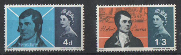 (image for) SG685p / 686p 1966 Robert Burns (Phosphor) unmounted mint set of 2 - Click Image to Close