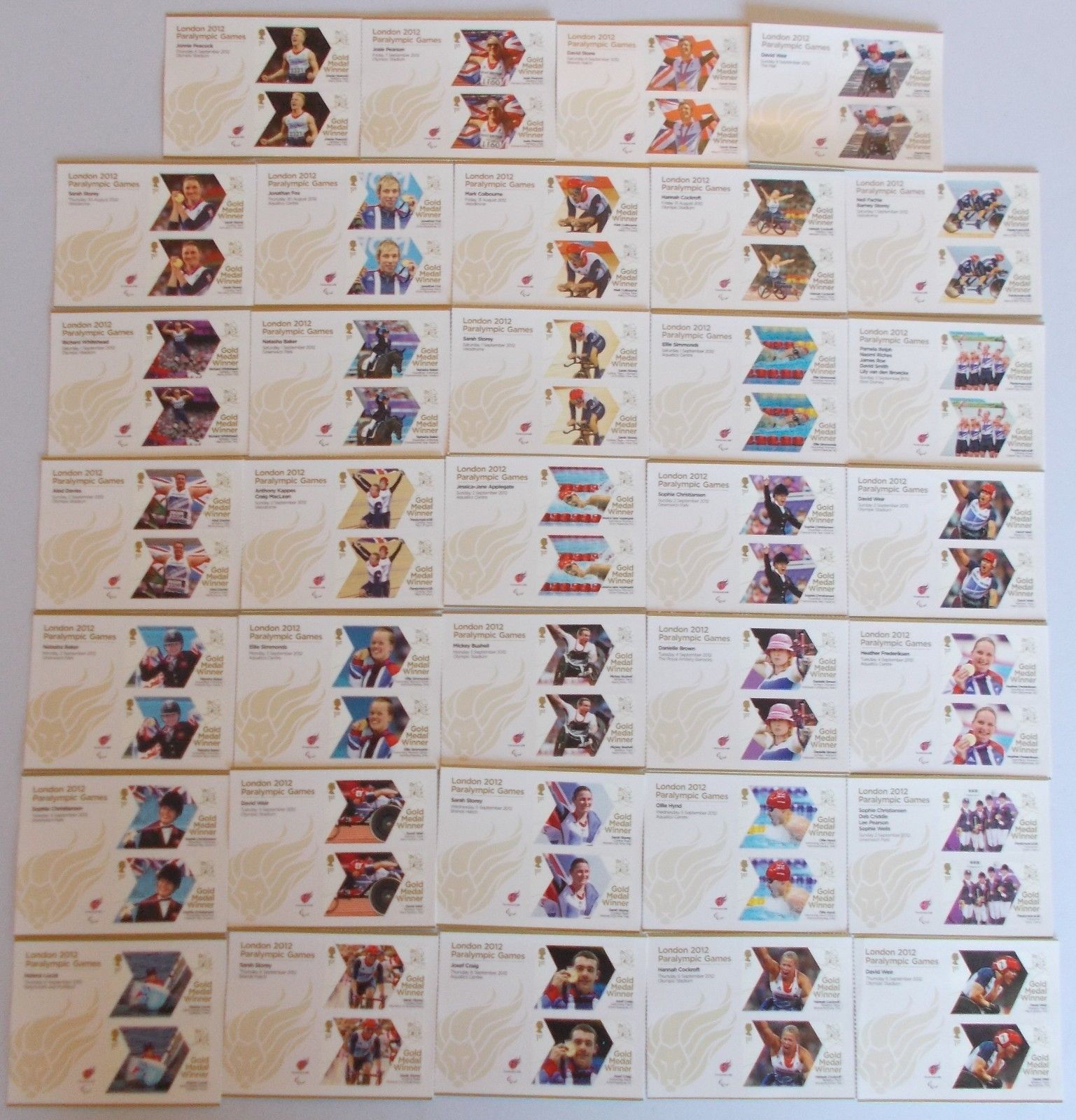 (image for) Full set of 34 London 2012 Paralympic Gold Medal Winner Miniature Sheets