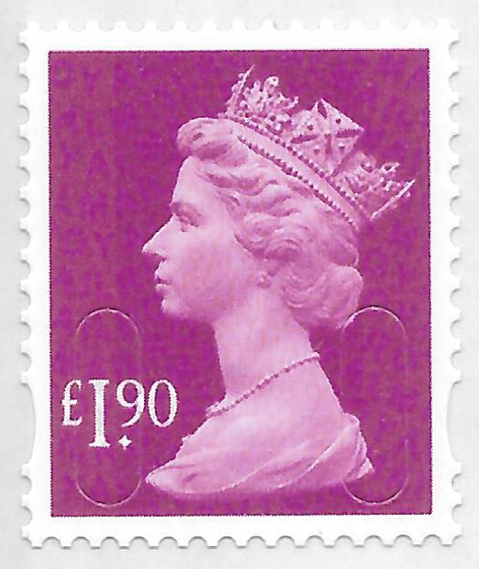 (image for) 2012 £1.90 Bright Mauve M12L Col. 2 Row 3. Cyl D1 Machin Block